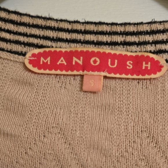 MANOUSH Cream and Black Cotton Long Cardigan with Textured Knit - Picture 2 of 14